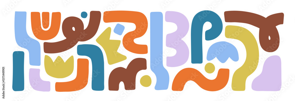 Abstract elements, geometric shapes set. Different creative colourful scribbles, curved lines, twisted figures, circles and funny doodles. Flat isolated vector illustrations on white background