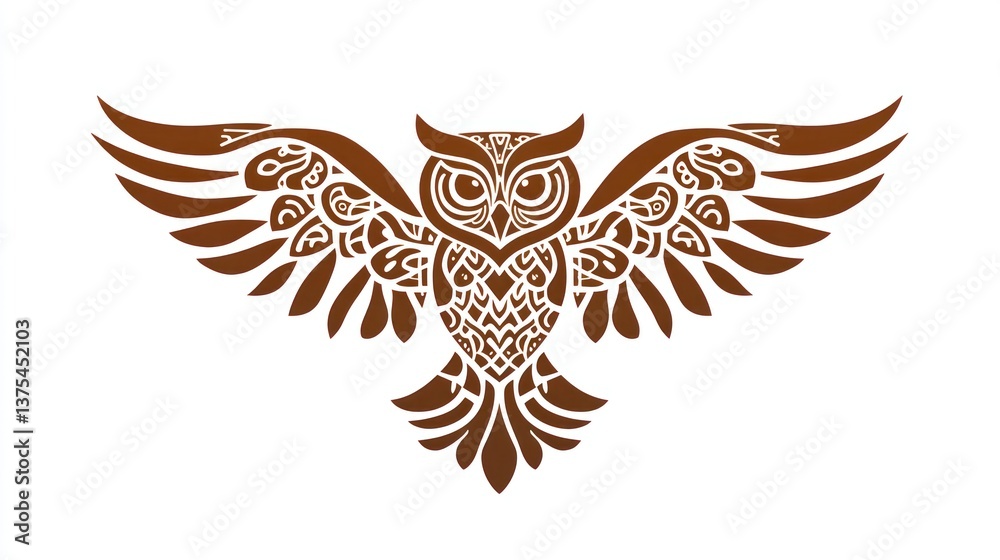 Fototapeta premium Ornate Owl Silhouette, Graphic Design, Art Deco Style, Print or Tattoo Design
