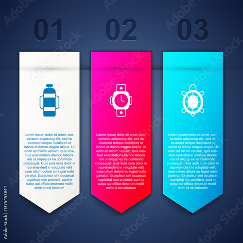 Set Aqualung, Diving watch and Turtle. Business infographic template. Vector