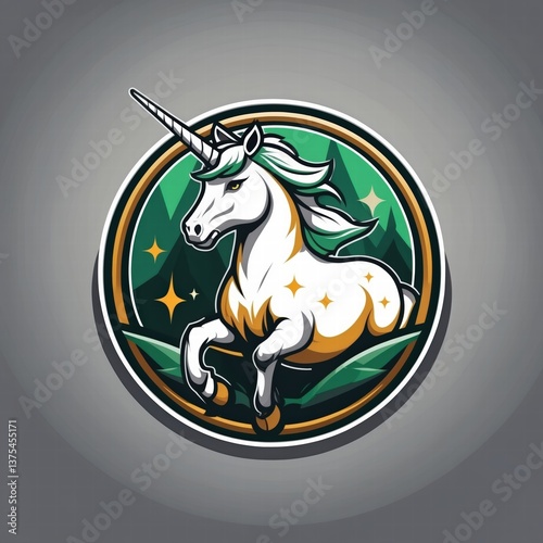 Majestic Unicorn Logo: Green,Gold,Fantasy