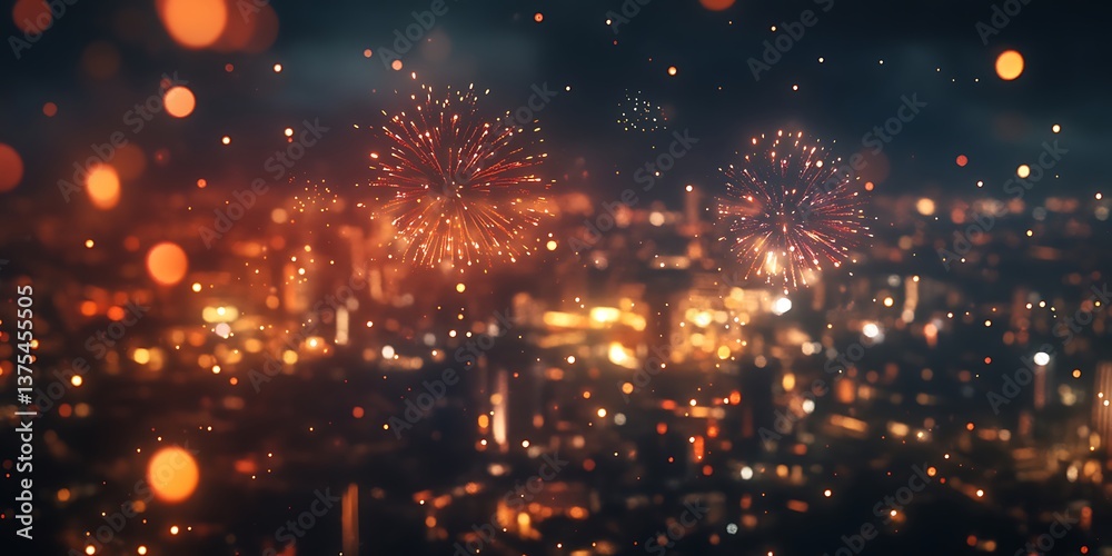 Obraz premium Firework-Filled Night Sky Birthday Background for Festive Celebrations, Party Decor, or Invitations