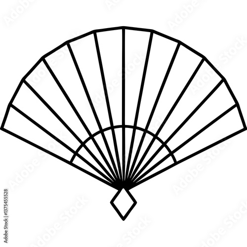 black and white hand fan icon with a detailed design
