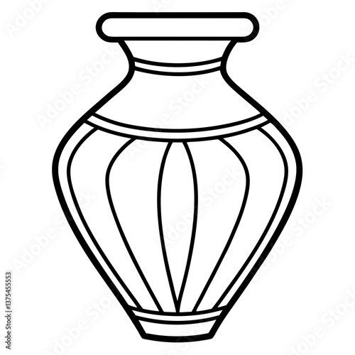 an elegant minimalist black and white vase design with intricate details and smooth lines. It is a perfect design for coloring book or educational resources