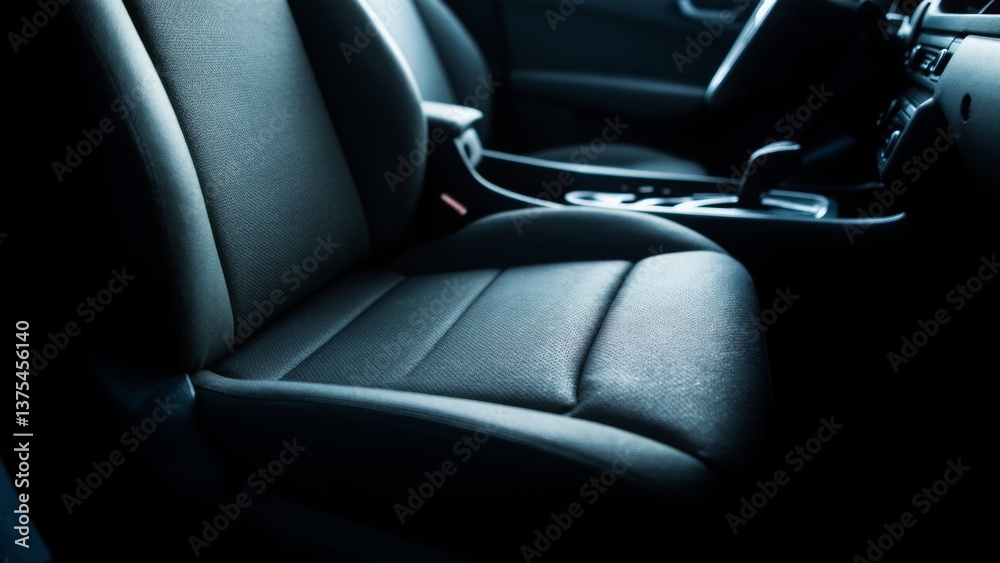 Obraz premium High-quality image showcasing a car’s front seat and center console. Perfect for automotive advertisements, interior design showcases, articles about car features and comfort