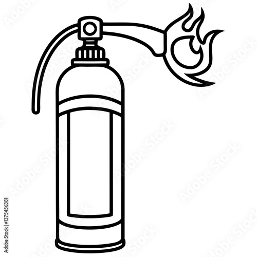 a detailed drawing of a fire extinguisher in action, with flames erupting from its nozzle