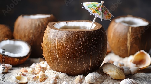 Obraz na płótnie Coconut Cocktails on Sand. Summer Drink w salonie