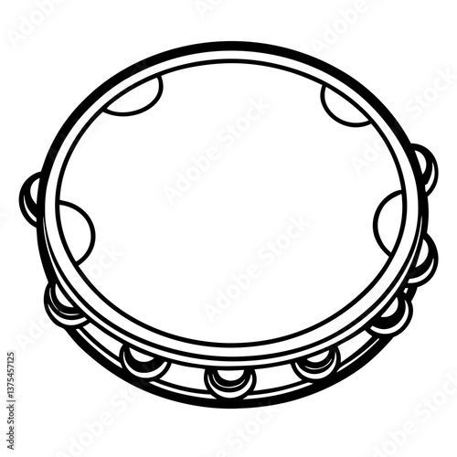 a line drawing of a tambourine, simple and clear, with jingles around the rim. It's perfect for musical projects