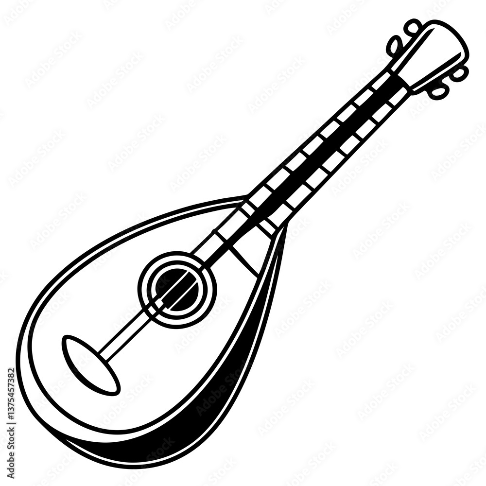 a monochrome image showcasing a mandolin, a traditional stringed musical instrument, which is perfect for musical-themed concepts a monochrome image showcasing a mandolin, a traditional stringed musical instrument, which is perfect for musical-themed concepts