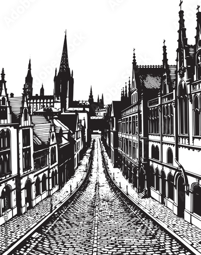 City landscape. Different buildings on street, outline cityscape hand sketch, flat houses. Hand drawn vector illustration