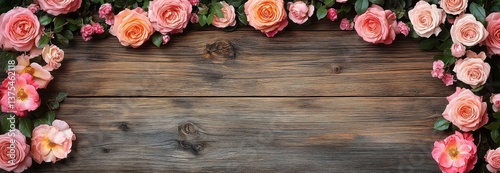 Happy Mothers Day Rustic Wooden Background with Floral Arrangement and Copy Space