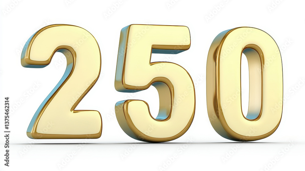 Glossy Metallic 3D Number 250 Isolated on White Background for Graphic Design Glossy Metallic 3D Number 250 Isolated on White Background for Graphic Design