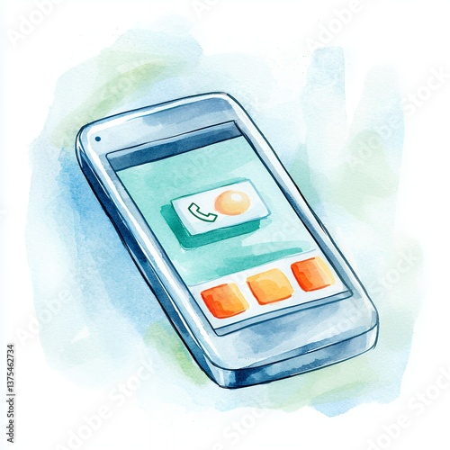 Watercolor Smartphone Incoming Call Notification Illustration