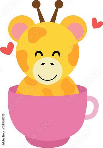 Cute Giraffe in Pink Teacup