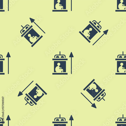 Blue Elevator for disabled icon isolated seamless pattern on yellow background. Vector