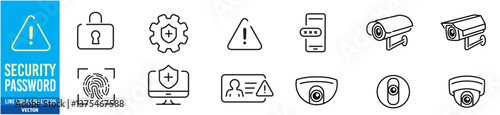 Security Password Guard vector icon set. Editable line icons Illustration.