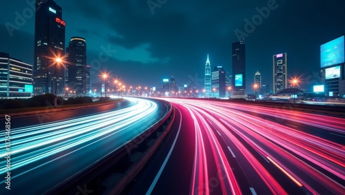 Light trails illuminating a multi-lane highway at night in shenzhen, china