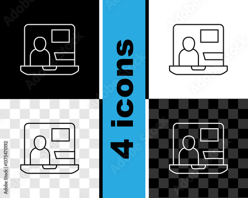 Set line World news icon isolated on black and white, transparent background. Breaking news, world news tv. Vector