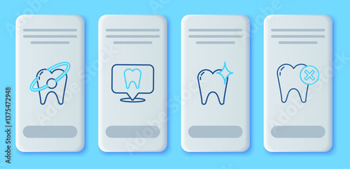 Set line Dental clinic location, Tooth whitening concept, and with caries icon. Vector