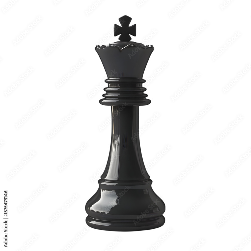 Isolated black chess king piece with smooth surface against a stark black background in studio shot Isolated black chess king piece with smooth surface against a stark black background in studio shot