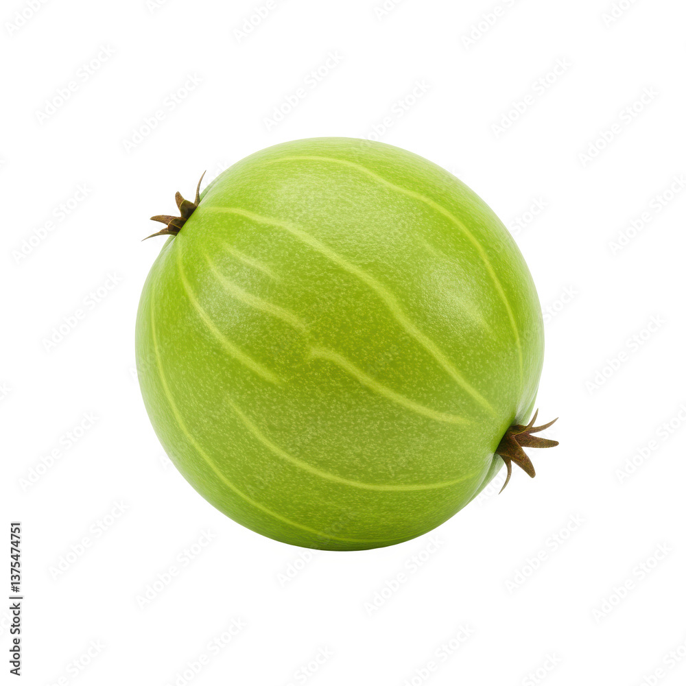 A close up shot of a single green gooseberry with visible veins against a black background space around it A close up shot of a single green gooseberry with visible veins against a black background space around it
