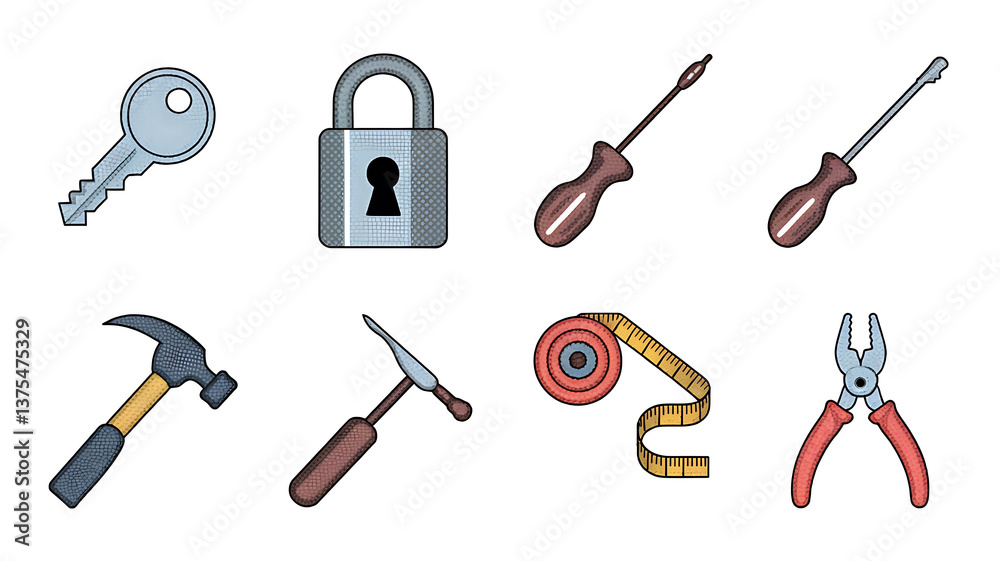 Fototapeta premium Hand tools illustrated vector construction equipment isolated flat design