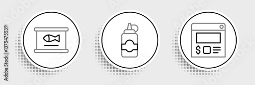 Set line Online ordering and delivery, Canned fish and Sauce bottle icon. Vector