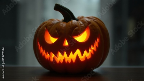 Halloween pumpkin glowing menacingly in the dark