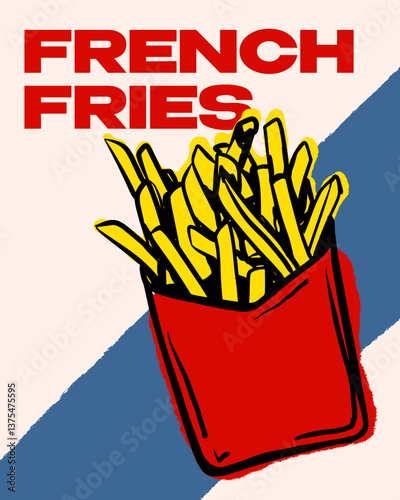 Hand-Drawn Vector Poster of Crispy French Fries Illustration
