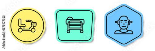 Set line Electric wheelchair, Stretcher and Deaf. Colored shapes. Vector