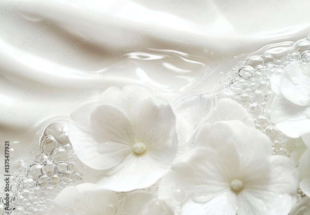 Delicate White Flowers in Liquid Surface Delicate White Flowers in Liquid Surface