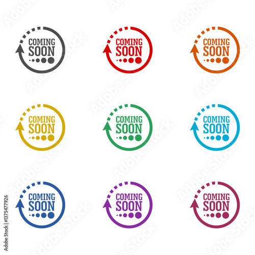 Coming soon loading icon isolated on white background. Set icons colorful