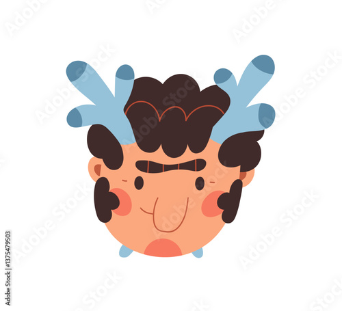 Pan, faun character, comic face avatar. Horned myth satyr, devil, caricature ...