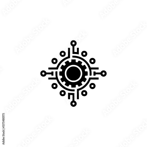 Tech Gear: Minimalist Circuitry and Cogwheel Icon on White