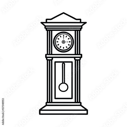 Line art drawing a classic grandfather clock with a wooden case vector illustration.eps