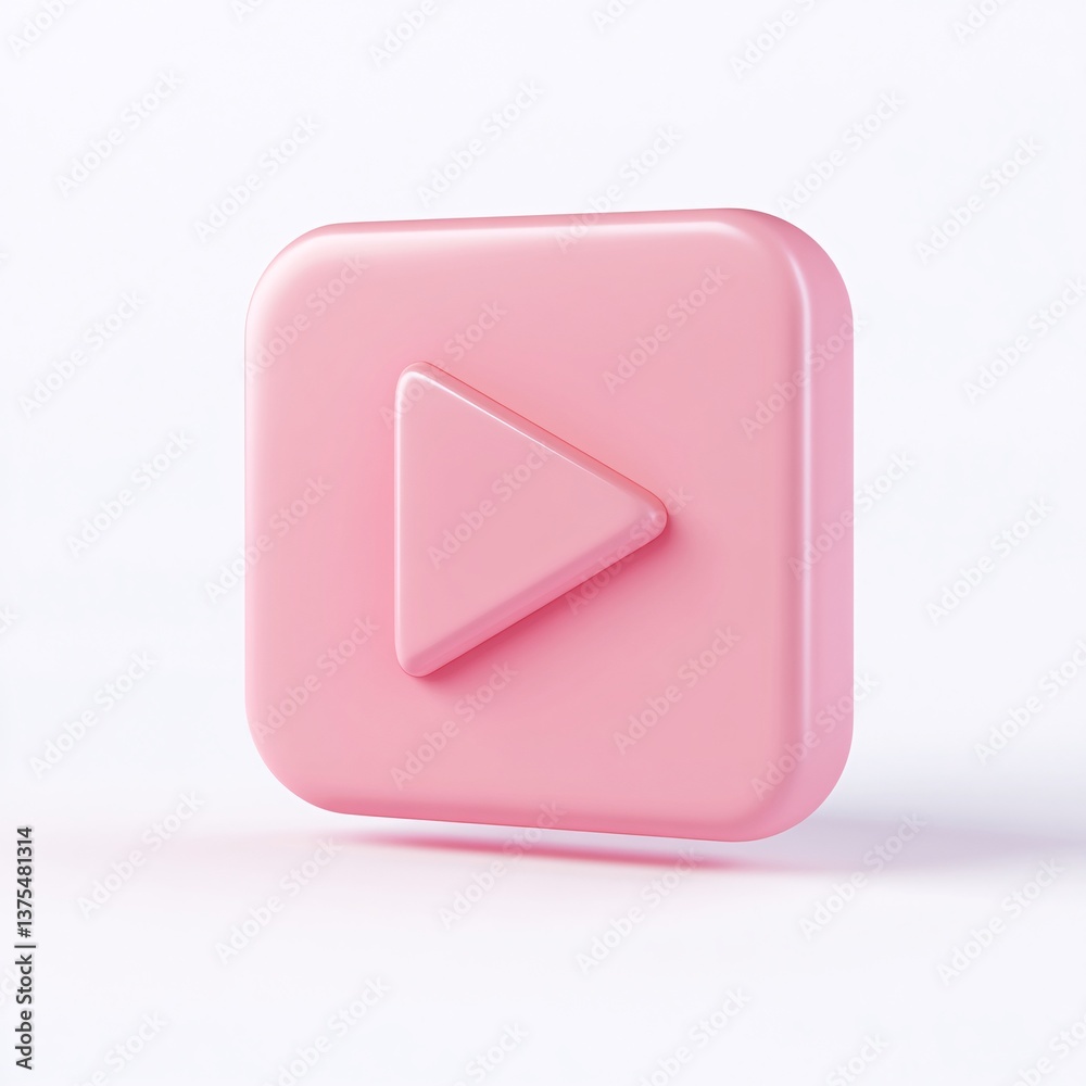 Play Button Icon: A pastel pink play button icon, perfectly rendered with smooth, rounded edges, resting gently in front of a subtle background.
