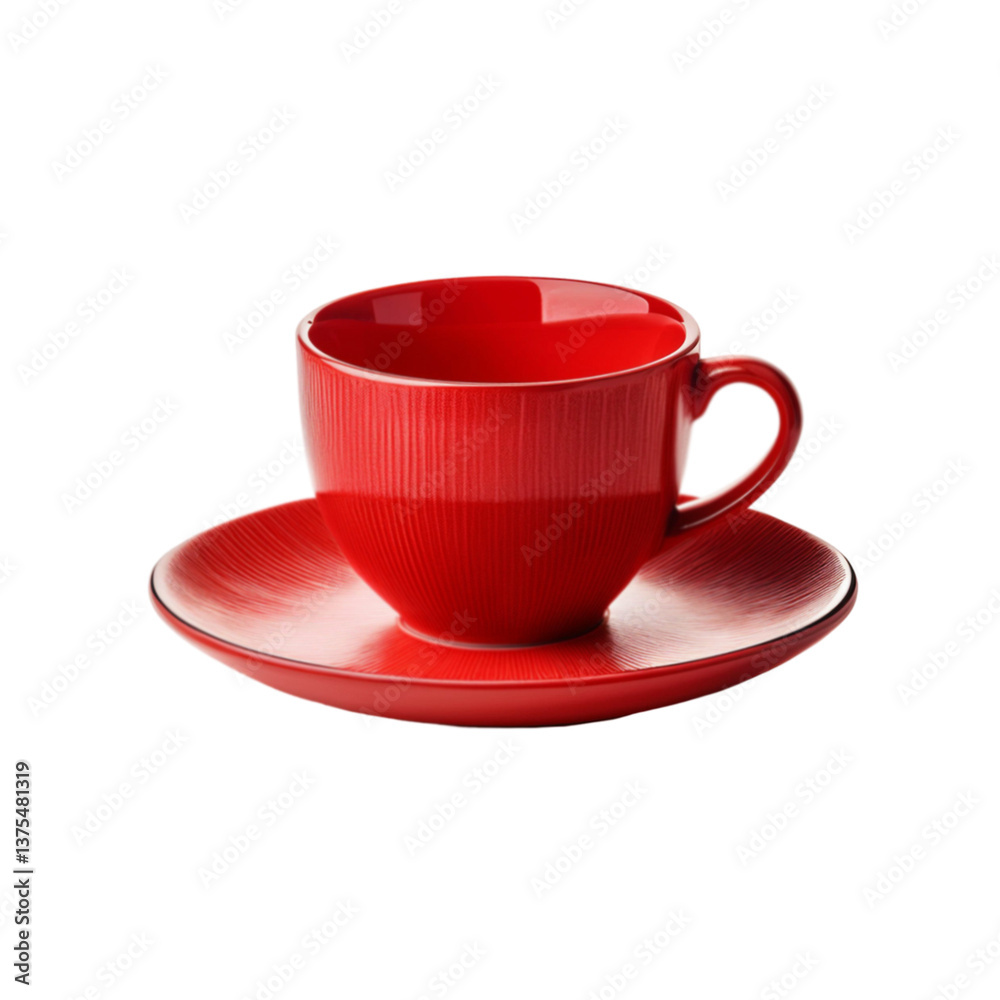 Red empty cup and plate on transparent background Red empty cup and plate on transparent background