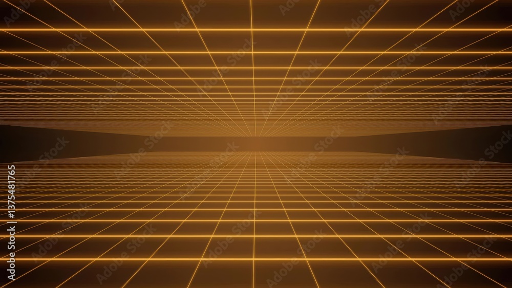 Obraz premium Glowing orange grid creating perspective on dark background