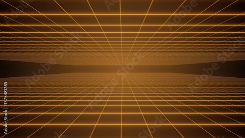 Glowing orange grid creating perspective on dark background