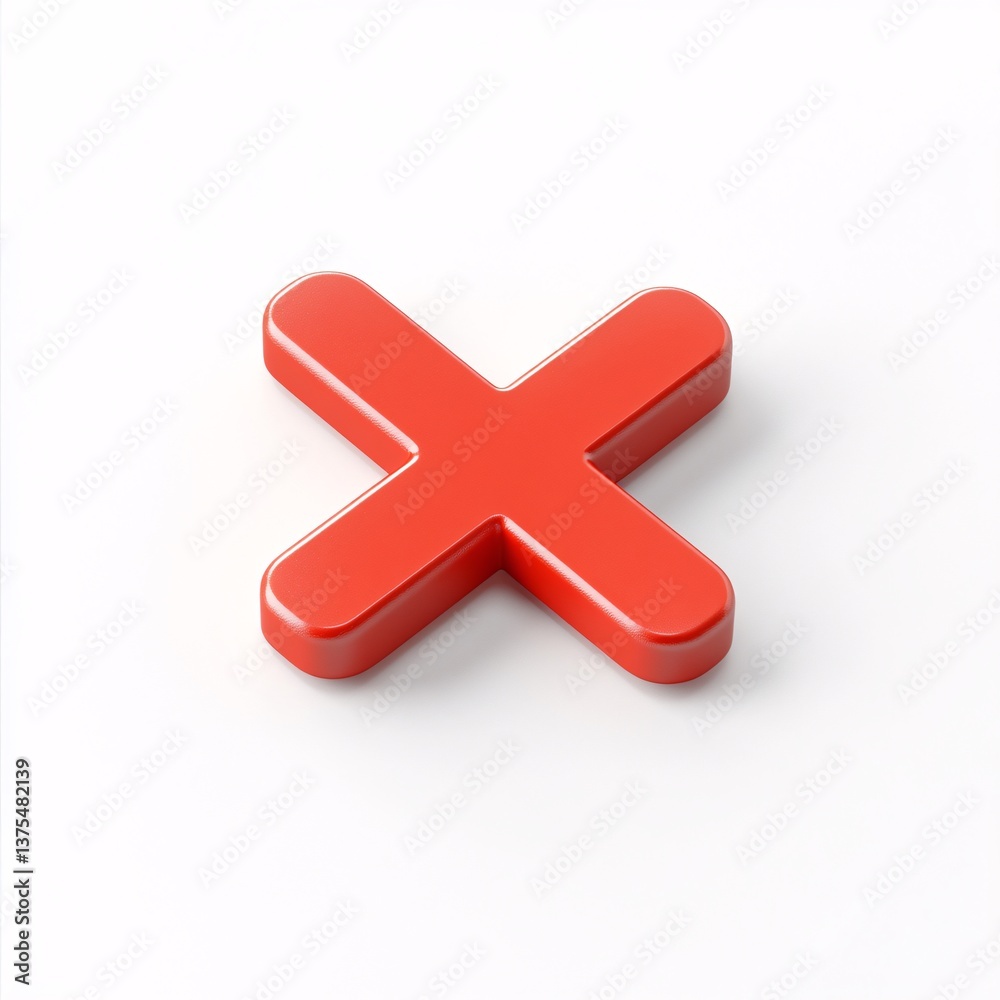 Fototapeta premium The 'X' Mark: A vibrant, red 'X' symbol, signifying rejection or error, is centrally displayed against a simple background, making it versatile for multiple uses.