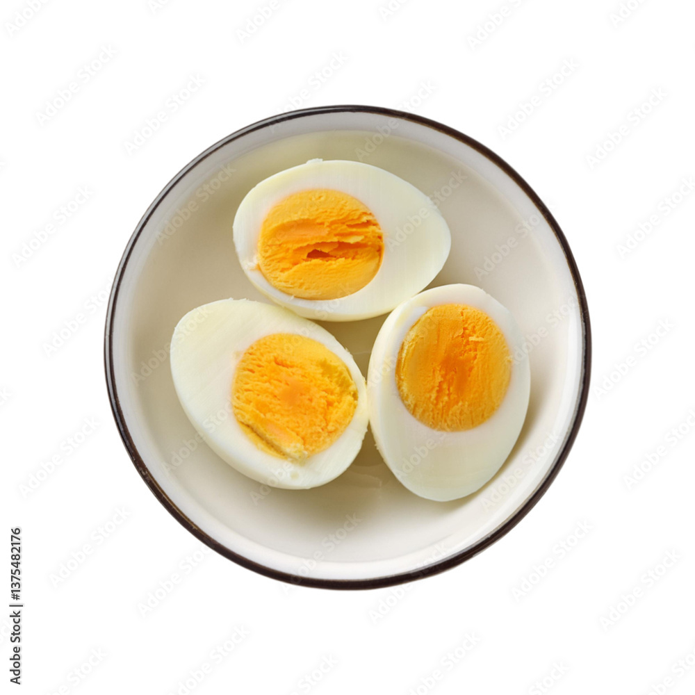 Boiled egg slices bowl on transparent background Boiled egg slices bowl on transparent background