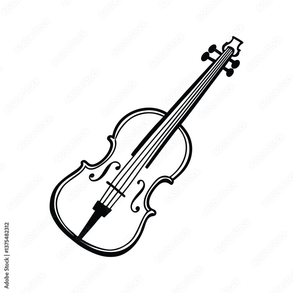 Obraz premium Line art drawing of an old violin with visible wood grain and strings vector illustration.eps