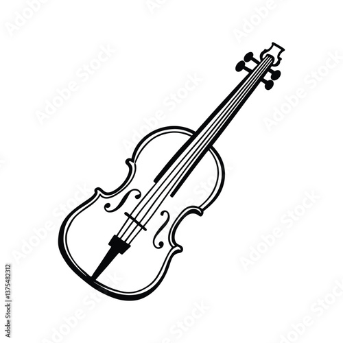 Line art drawing of an old violin with visible wood grain and strings vector illustration.eps
