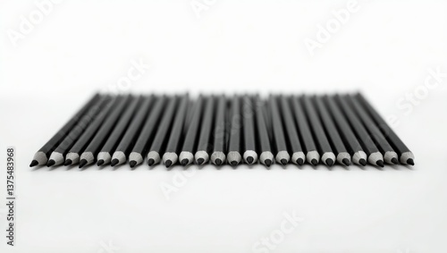Row of black pencils forming a grid pattern on white background