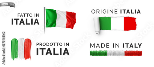 Vector realistic made in Italy logos on a white background.