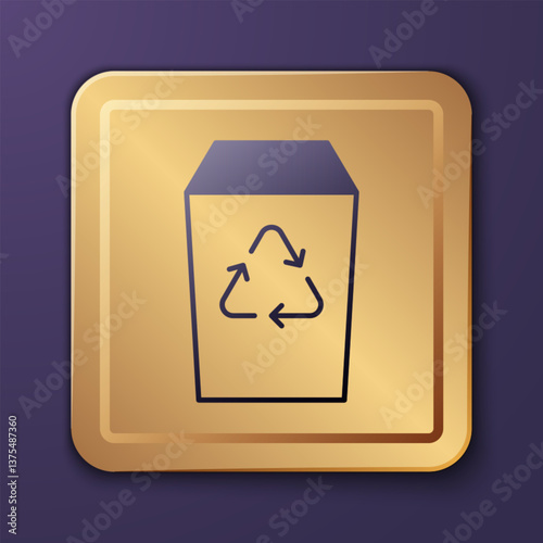 Purple Recycle bin with recycle symbol icon isolated on purple background. Trash can icon. Garbage bin sign. Recycle basket sign. Gold square button. Vector