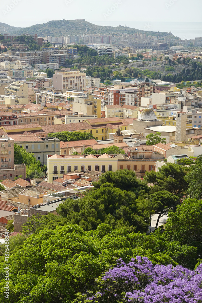 Obraz premium Panorama of Cagliari opening from the Bastion San Remy, Italy, Sardinia