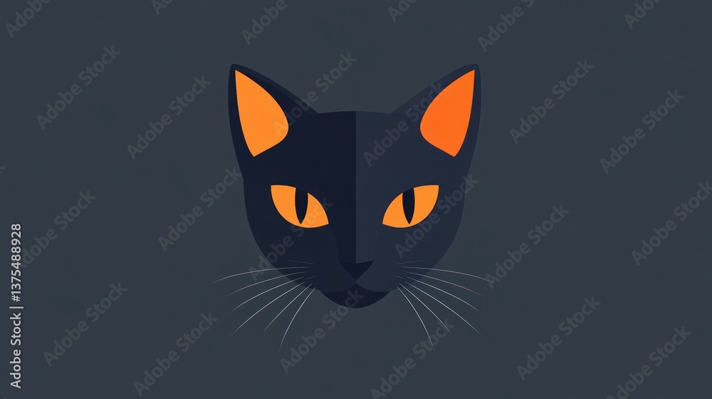 Halloween cat face graphic, flat design, dark background, social media, possible use for Halloween Halloween cat face graphic, flat design, dark background, social media, possible use for Halloween