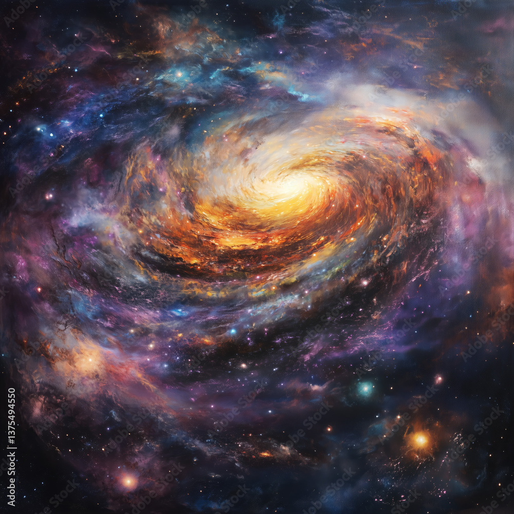 Fototapeta premium Stunning depiction of a colorful galaxy with planets and glowing nebulae – a vivid and imaginative outer space scene.