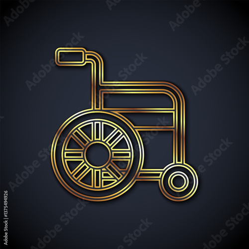 Gold line Wheelchair for disabled person icon isolated on black background. Vector