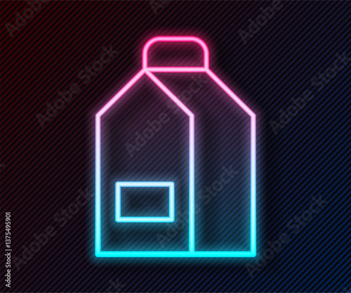 Glowing neon line Paper package for milk icon isolated on black background. Milk packet sign. Vector